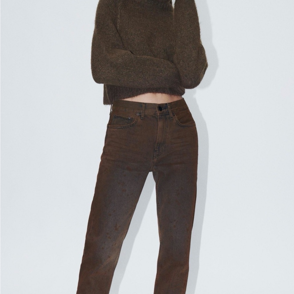 Brown Distressed Straight Cropped Pants